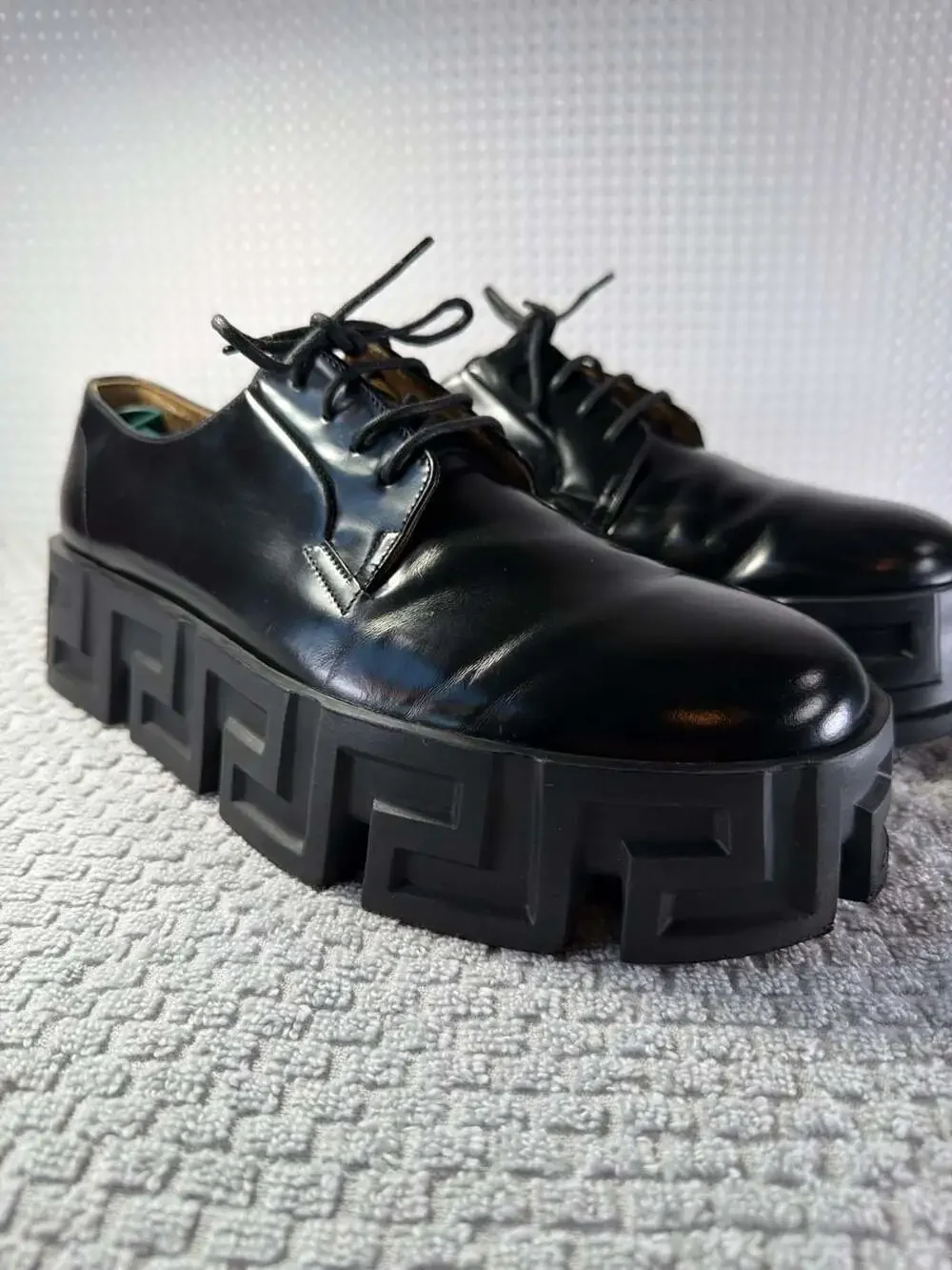 Versace Greca Labyrinth Leather Derby Platform Shoes